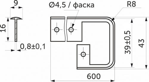 Планка соединительная к столешнице 38 R8 алюминий AKS_2