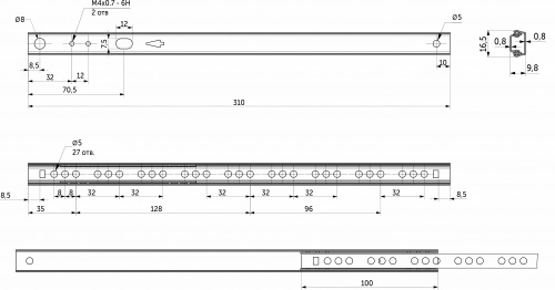 Направляющая шариковая L-310 h=17 AKS A_2