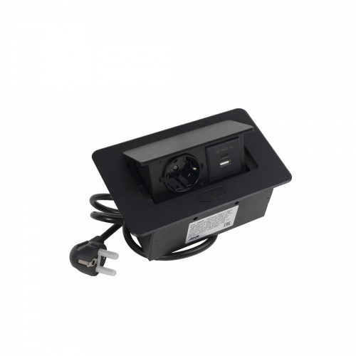 Выдвижной удлинитель Nova 4, 1 розетка, USB A + USB C, черный, AKS_1