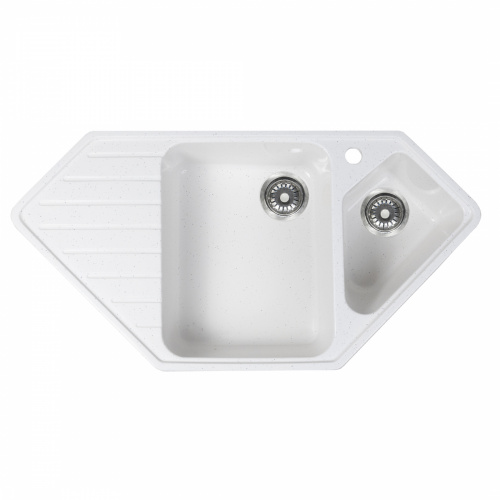 Мойка каменная, угловая двухчашевая, S-32, 970*500мм, белый крап, врезная, Sim Gran _1