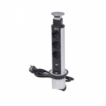 Выдвижной удлинитель Vulcan USB, 60 мм, 3 розетки, USB A + USB C, крышка пластик, алюминий, AKS фотография