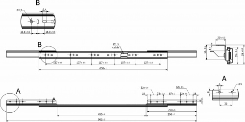 Механизм для раздвижных столов внешний синхронный со стопором L-650 мм AKS_2