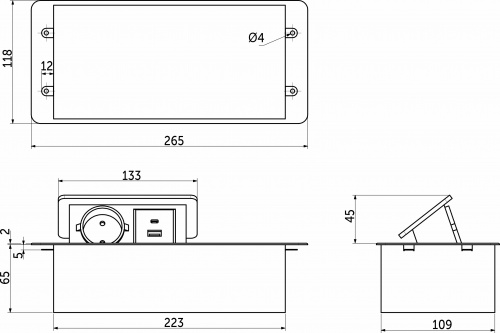 Выдвижной удлинитель Nova 5, 1 розетка, USB A + C, беспроводная зарядка, алюминий, AKS_2