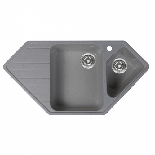 Мойка каменная, угловая двухчашевая, S-32, 970*500мм, темно-серый, врезная, Sim Gran _1
