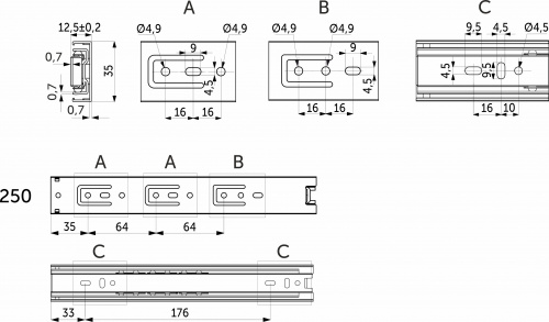 Направляющая шариковая L-250 h=35 AKS A_2