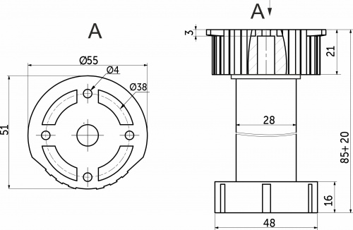 Опора кухонная пласт. h100 трехсоставная с обрезанным верхом, черный (1 уп. = 400 шт.) LEBA_2