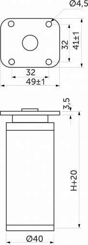 Опора меб. алюм. DAP-77 h100 с регул. алюминий AKS_2