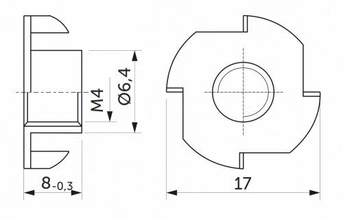 Гайка усовая (носковая) М4*8 белый цинк (уп/ 1 тыс.шт)_2