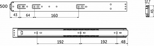 Направляющая шариковая L-500 h=45 REJS PUSH TO OPEN_2