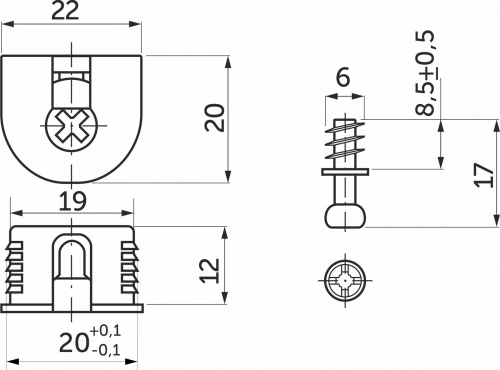 Эксцентриковая стяжка быстрого монтажа 20 мм металлический корпус + шток 6*7мм (уп/50 шт) GRIDLI_2