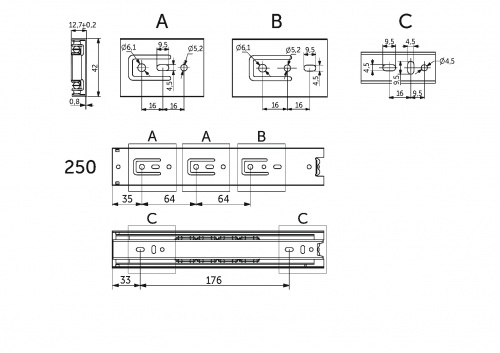 Направляющая шариковая L-250 h=42 GRIDLI A_2