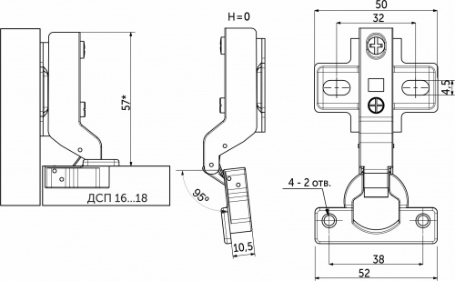 Петля мини внутренняя с доводчиком 38мм h0 clip-on AKS_2