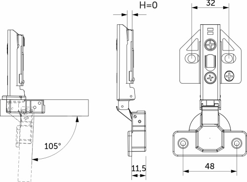 Петля накладная с доводчиком 48мм планка h0 clip-on 3D регулировка комплект заглушек с еврошурупом AKS PLUS (см. 104 660)_4