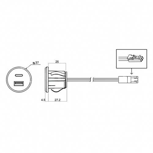 Устройство для зарядки аккумуляторов алюминий GNI-USB USB A + C, 12VDC, 5VDC 3A, GLS_2