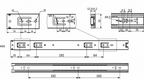 Направляющая шариковая L-450 h=35 GRIDLI A_2