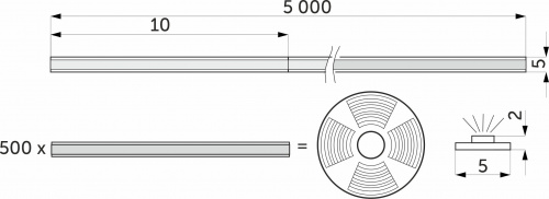 Лента светодиодная COB - 12W/m, 12V, 5мм, 400 д/м, IP20, теплый белый (3000K), CRI>90, 1000 Lm, узкая, 5м, AKS_2