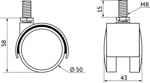 Колесо меб. пласт. d50 с винтом М8, черный AKS_2
