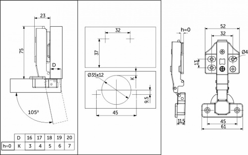 Петля накладная без пружины 45мм h0 clip-on PRIME by AKS 3D (саморезы, заглушки) (упак. = 2 шт.)_2