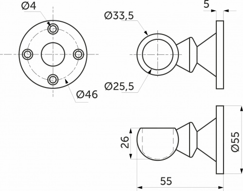 Держатель дистанционный концевой трубы d25 (993), хром AKS_2