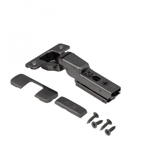 Петля полунакладная с доводчиком 45мм h0 clip-on AKS PLUS 3D узкая черная (саморезы, заглушки)_3