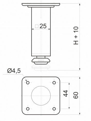 Опора меб. мет. D-737-3 h100 с регул. черный AKS_2