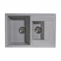 Мойка каменная, прямоугольная двухчашевая, S-16, 760*510мм, темно-серый, врезная, Sim Gran 