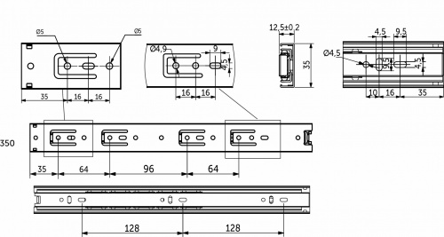 Направляющая шариковая L-350 h=35 AKS LIGHT_2