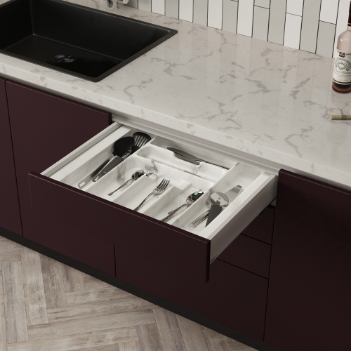 Лоток для столовых приборов 600 MARBLE 540*430, бело-серый мрамор AKS_6