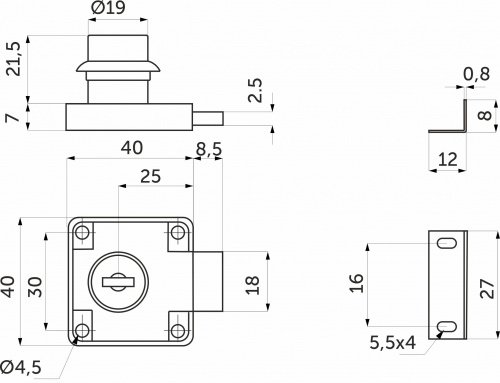 Замок для распашной двери механический 138 AKS планка мини_2
