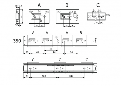 Направляющая шариковая L-350 h=45 AKS A_2