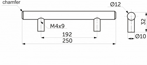 Ручка меб. релинговая 192/250 полая сталь шлифованная сталь AKS_2
