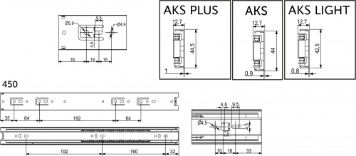 Направляющая шариковая L-450 h=45 AKS PLUS A_2