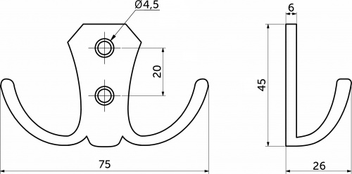 Крючок меб. двухрожковый мет. WP89 белый матовый GRIDLI_2