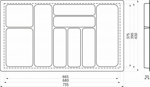 Лоток для столовых приборов 800 BASIC 735*430, белый AKS_2