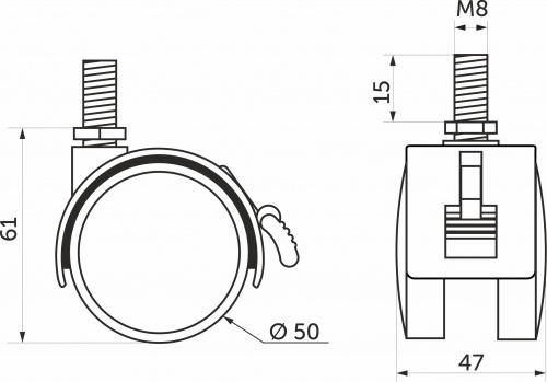 Колесо меб. пласт. FURNI d50 с винтом M8 с торм., черный AKS_2