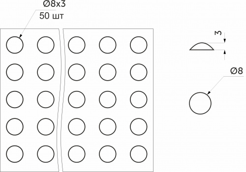 Отбойник силиконовый d8 h=3 AKS (лист = 50 шт.) прозрачный_2