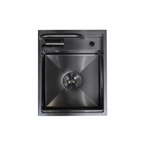 Мойка н/сталь, прямоугольная одночашевая со смесителем, 400*500мм, соты графит, PVD, универсальная, AKS (3,2мм)_5