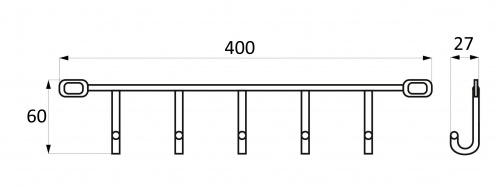 Вешалка настенная на 5 крючков 400*60*40, хром AKS_2