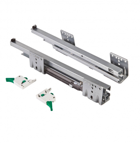 Направляющая скрытого монтажа L-450 с доводчиком ДСП до18mm с замками AKS SLIM SLIDE полное выдвижение_1