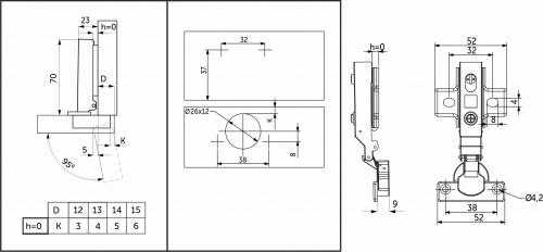 Петля мини накладная с доводчиком 38мм h0 несъемная планка AKS_2