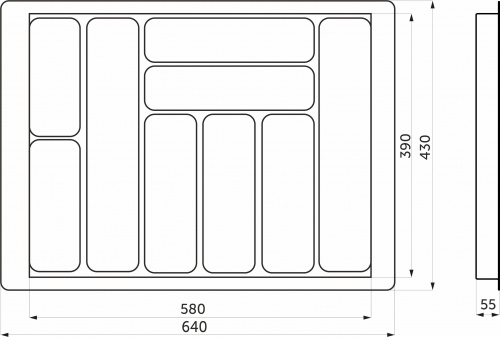 Лоток для столовых приборов 700 TR-03 (640～580*430～390*55), графит AKS_2