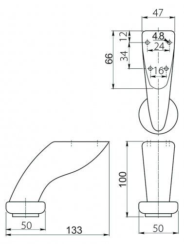 Опора меб. мет. D-712 h100 хром AKS_2