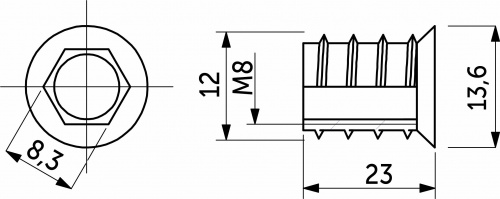 Гайка Rampa М8*12*24 с шестигран. углублением с буртиком (уп/100 шт) AKS_2