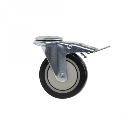 Колесо меб. d100 h130 под винт М12 c рез.ободом с торм., серый/черный AKS_3