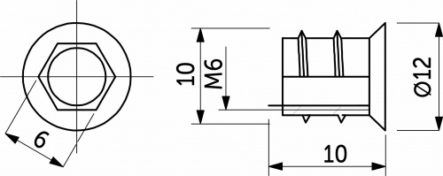 Гайка Rampa М6*10*10 с шестигран. углублением с буртиком (уп/ 1 тыс.шт) РП_2