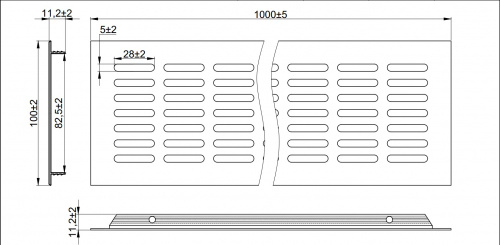 Решетка вентиляционная 1000х100мм серебро алюминий AKS _2