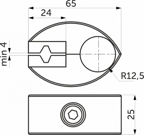 Соединитель стекло/плита к трубе d25 (550) одинарный (с вкладышами), вакуумное хромирование AKS_2