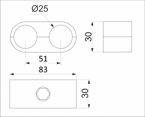 Соединитель 2-х труб d25 (503А) простой параллельный, хром AKS_2
