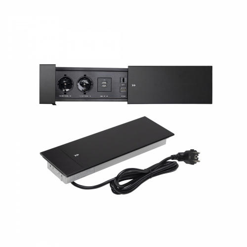 Выдвижной удлинитель Hollander, 2 розетки, 2xUSB, HDMI, LAN, черный AKS_1