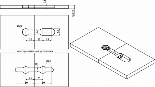 Стяжка для компакт плиты K TOP (1 к-т=2стяжки+2винта+2 ответные планки) Italiana Ferramenta_2